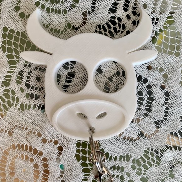 Cow Self Defense Keychain Backpack Charm 3D Printed White or Brown Cow Dairy - Picture 5 of 8